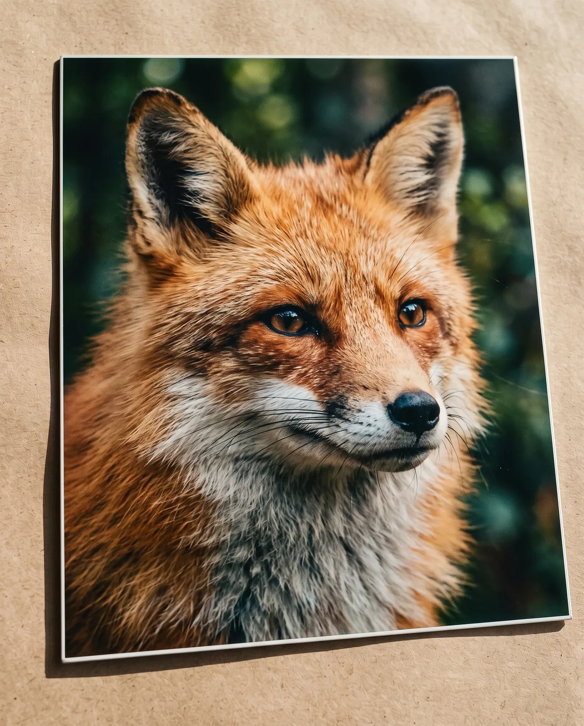 Une photo de renard ordinaire, imprimée à plat sur aluminium